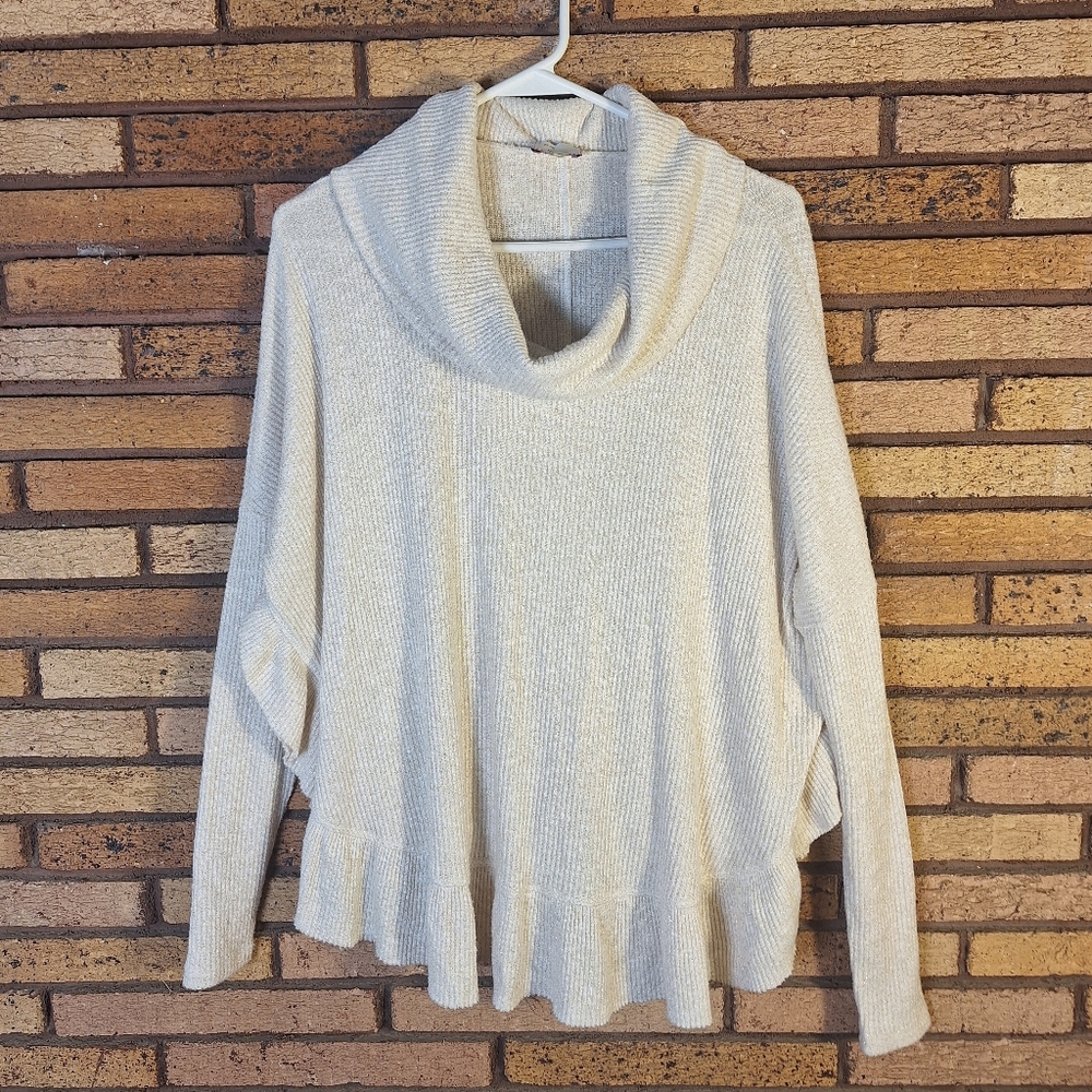 Anthropologie Postmark XS/S Orley Ruffled Cowl Neck Cream Gold Sweater
